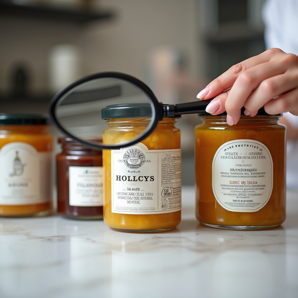 Primo piano di etichette di prodotti agroalimentari artigianali con informazioni nutrizionali e tracciabilità